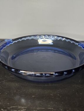 Vintage light cobalt blue glass 9" fluted pie dish,  manufactured by Anchor Hock